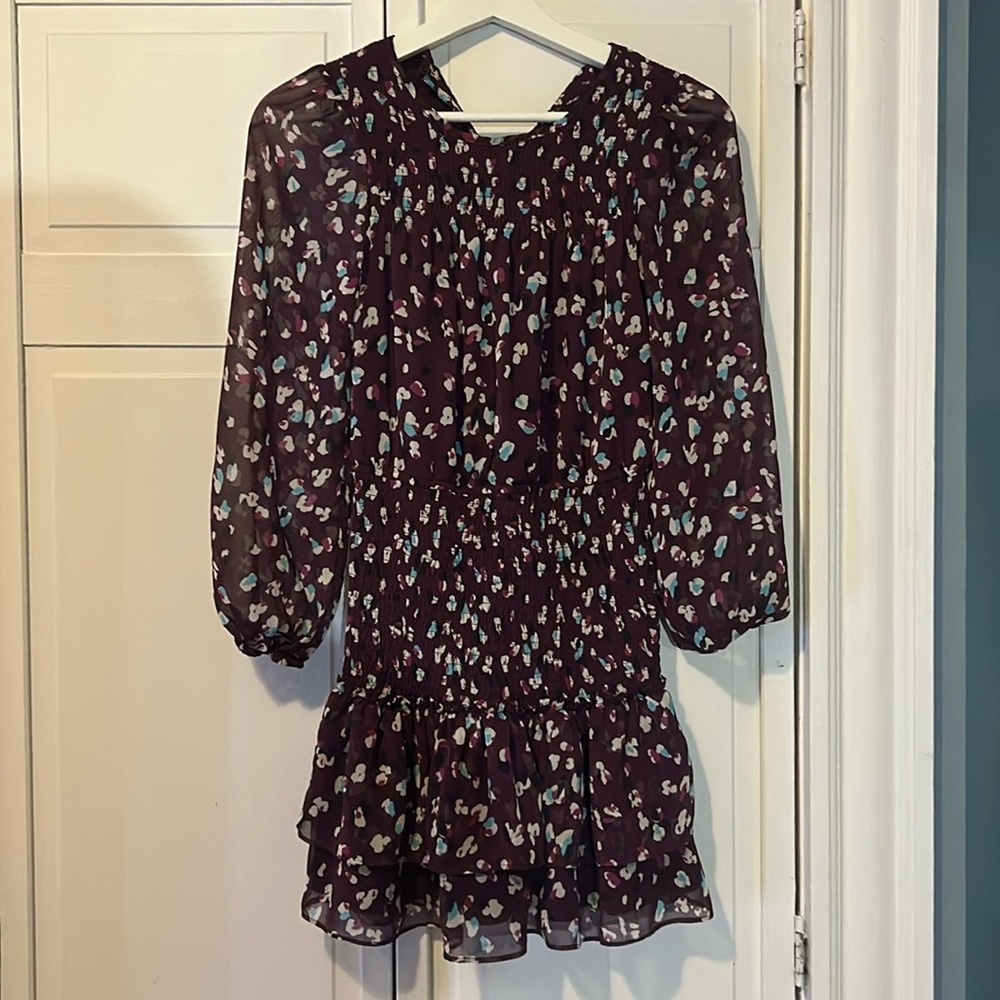 Bloomingdale’s Aqua Girls Purple floral dress with mesh sleeves